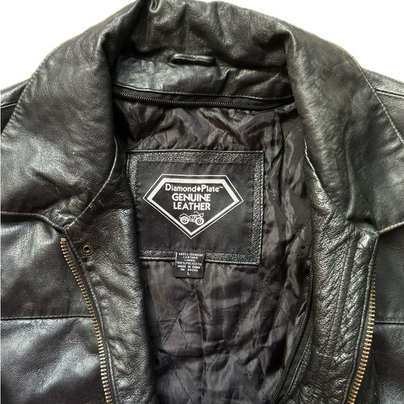 Diamond Plate Genuine Leather USA Eagle Jacket Black Biker Moto Boxy Work Style - Picture 10 of 11